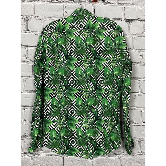Paisley & Gray Mens Size 16 Slim Fit Green Tropical Sport Shirt Spread Collar - Picture 3 of 7